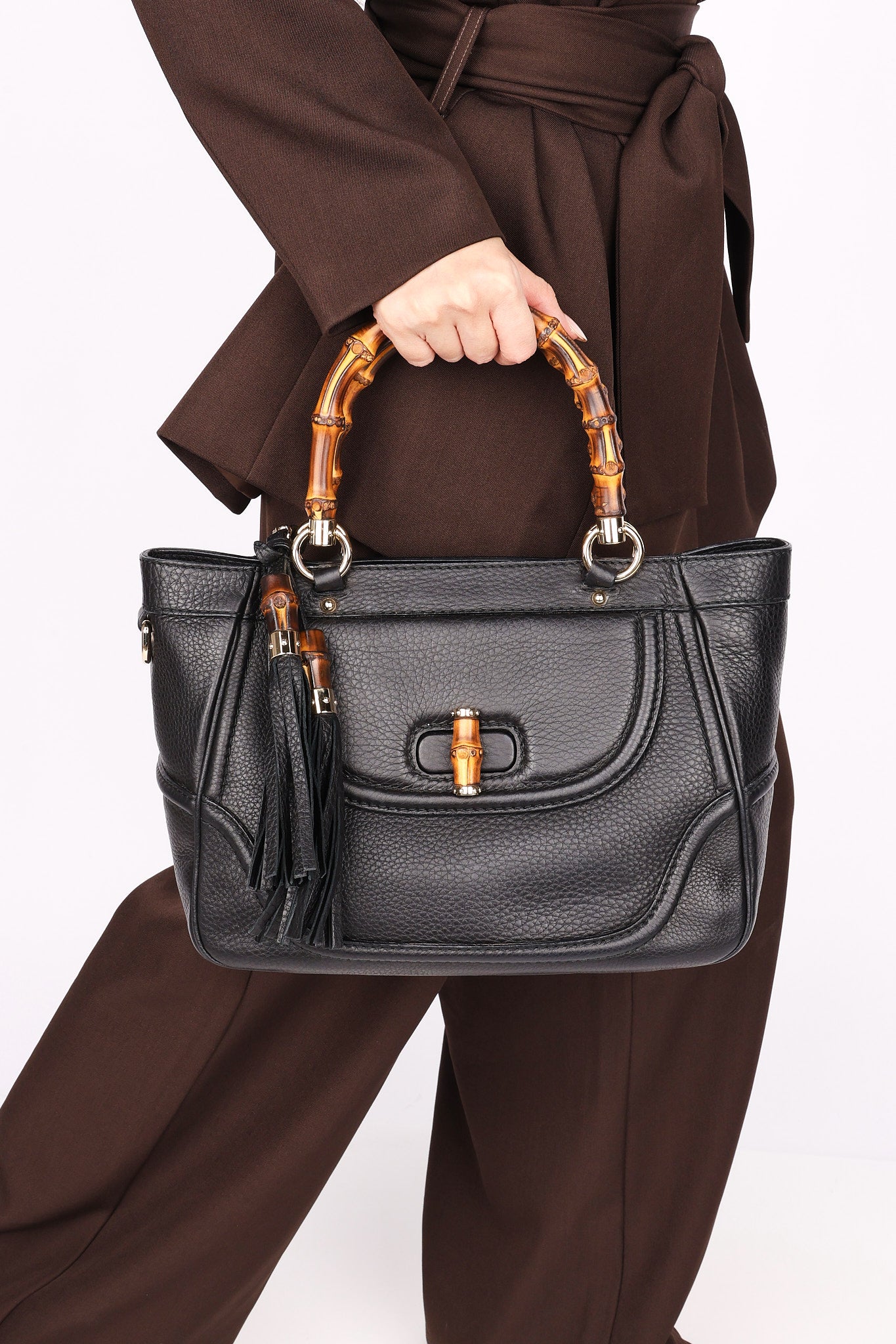 Gucci Leather Bamboo Top Handle Bag