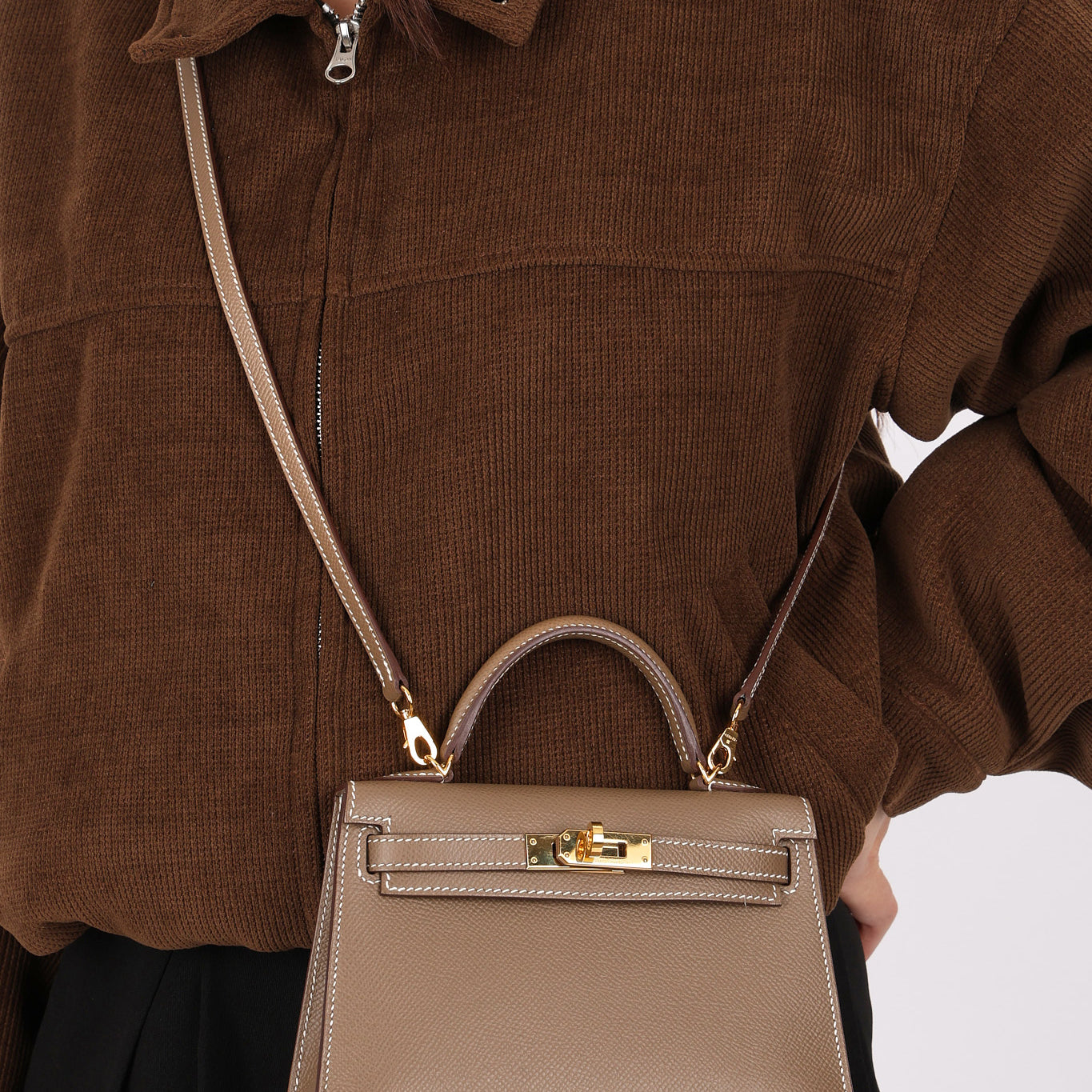 Hermès Mini Kelly Etoupe Epsom Sellier 2020 GHW