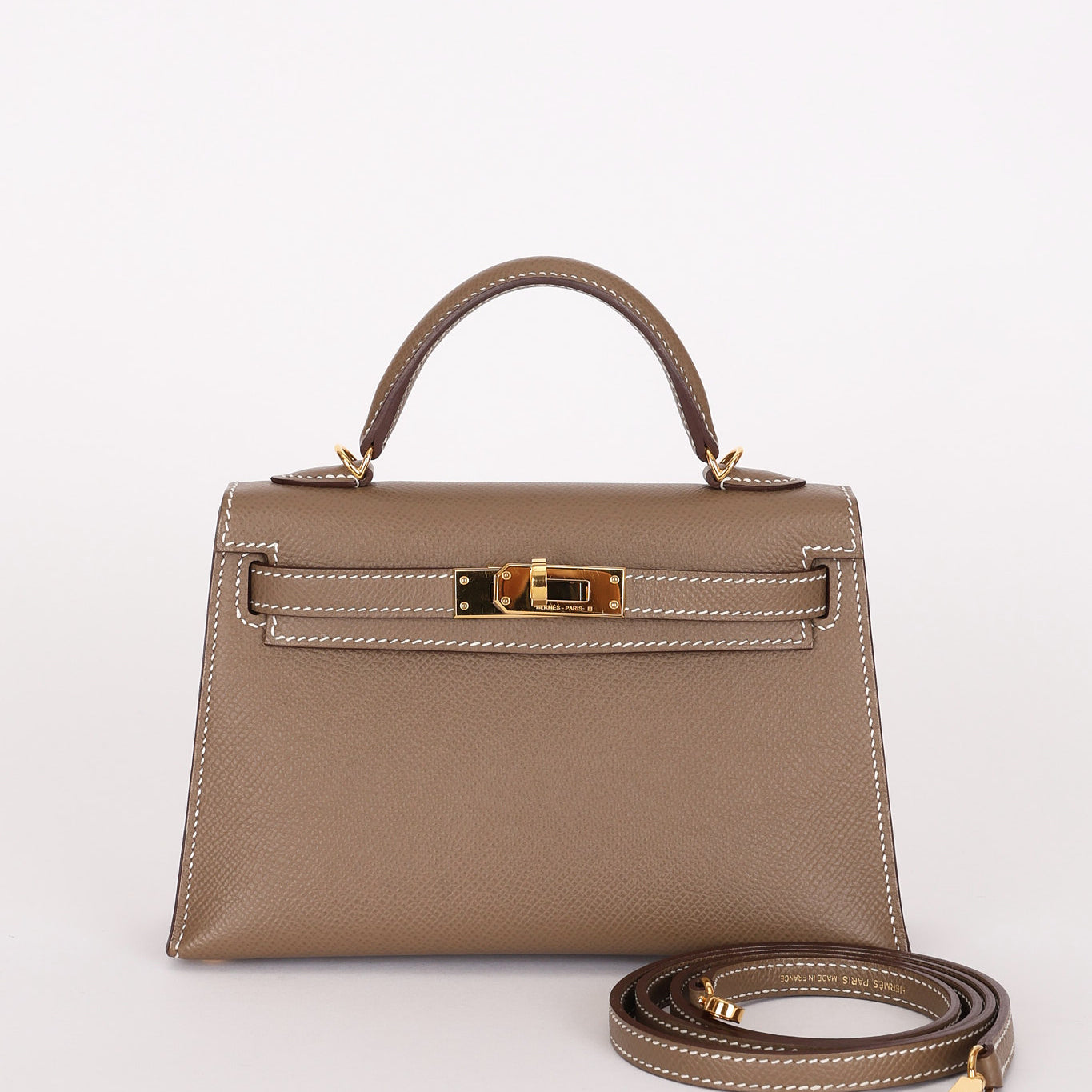 Hermès Mini Kelly Etoupe Epsom Sellier 2020 GHW