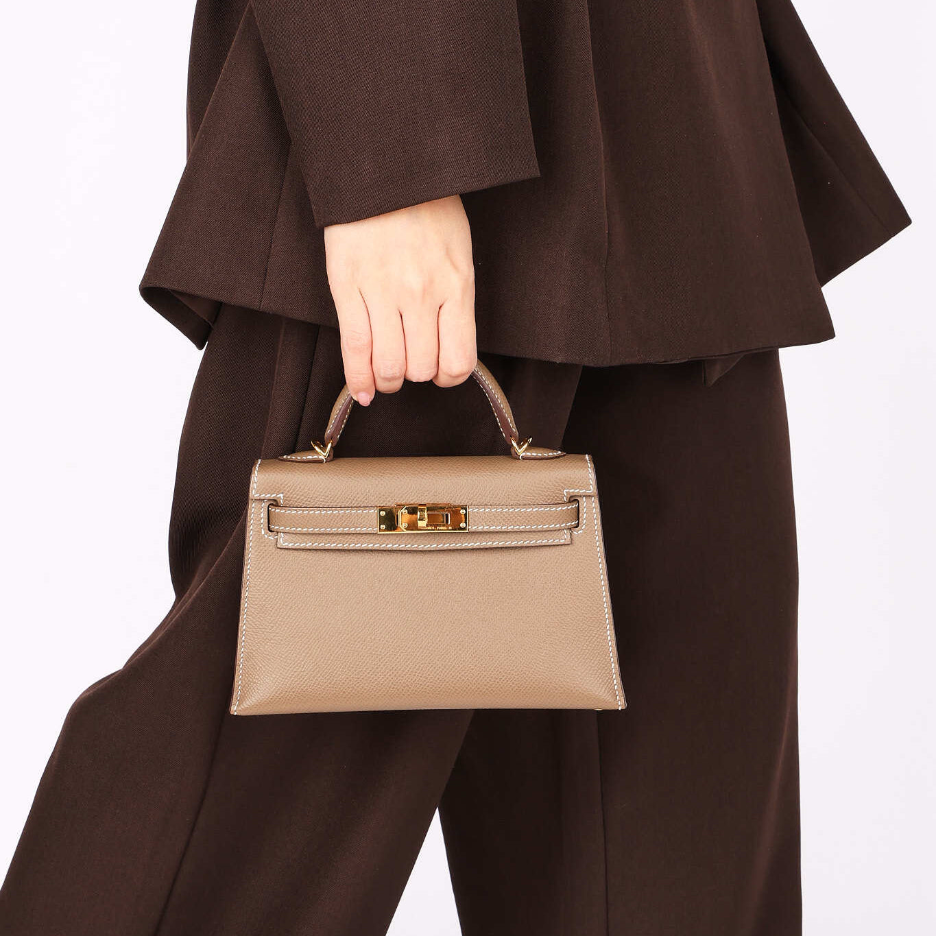 Hermès Mini Kelly Etoupe Epsom Sellier 2020 GHW