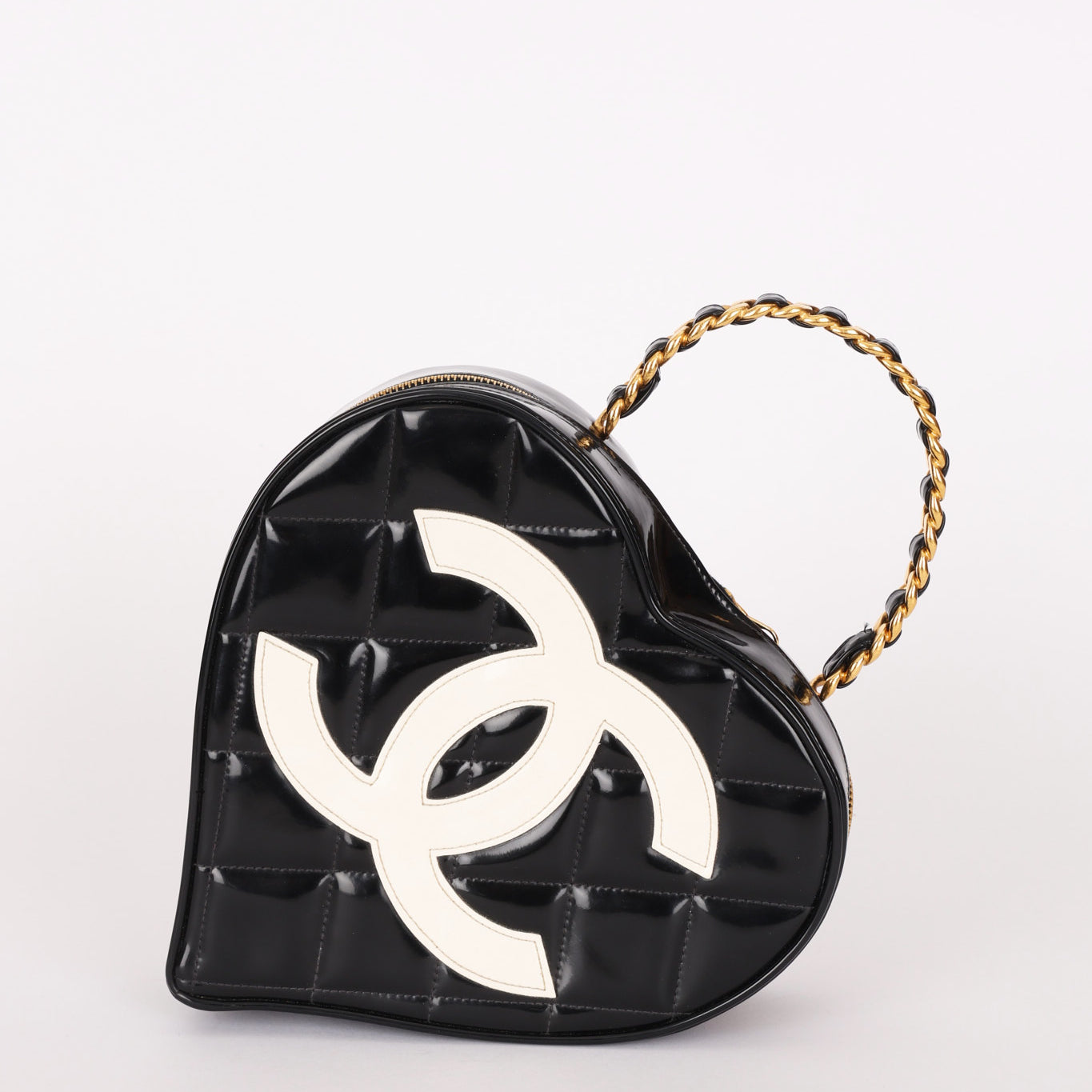 Ultra-Rare Chanel Heart Top Handle Bag Black Patent 1995