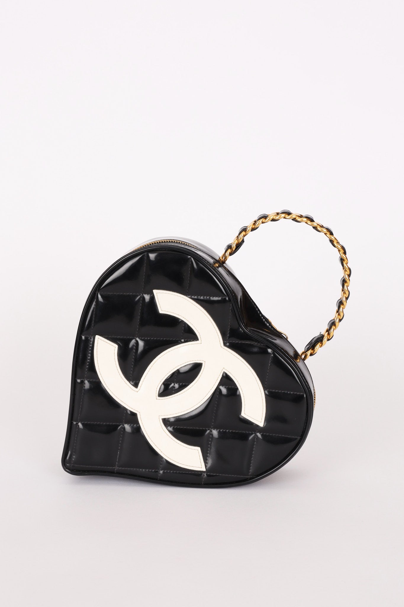 Ultra-Rare Chanel Heart Top Handle Bag Black Patent 1995