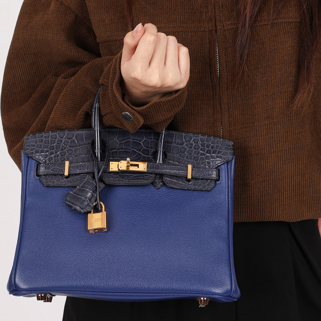 Hermès Birkin 25 Bleu Navy Taurillon Novillo with Alligator Touch GHW