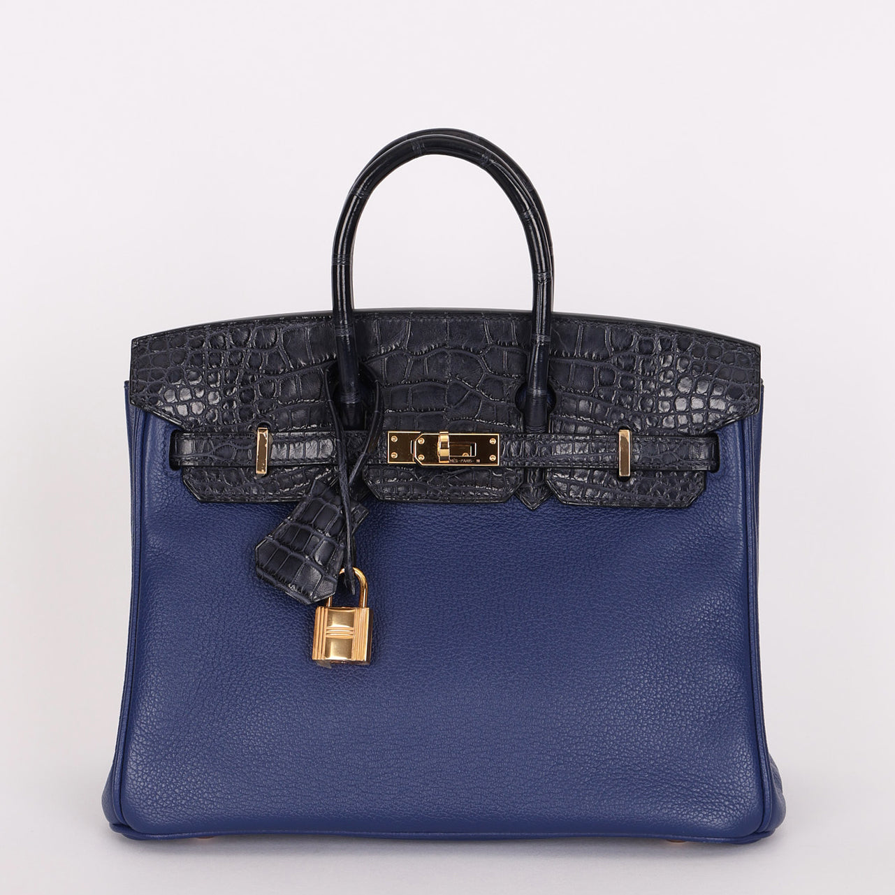 Hermès Birkin 25 Bleu Navy Taurillon Novillo with Alligator Touch GHW