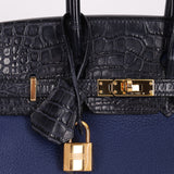 Hermès Birkin 25 Bleu Navy Taurillon Novillo with Alligator Touch GHW