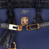 Hermès Birkin 25 Bleu Navy Taurillon Novillo with Alligator Touch GHW