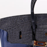 Hermès Birkin 25 Bleu Navy Taurillon Novillo with Alligator Touch GHW