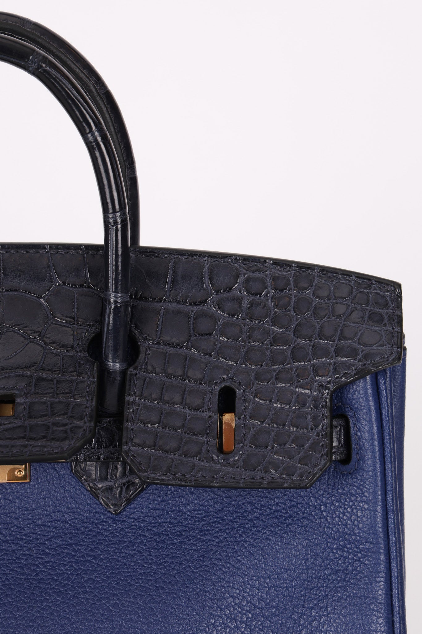 Hermès Birkin 25 Bleu Navy Taurillon Novillo with Alligator Touch GHW