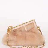 Fendi Small First Fur Clutch Mauve Blush with Fendi O'Lock Chain