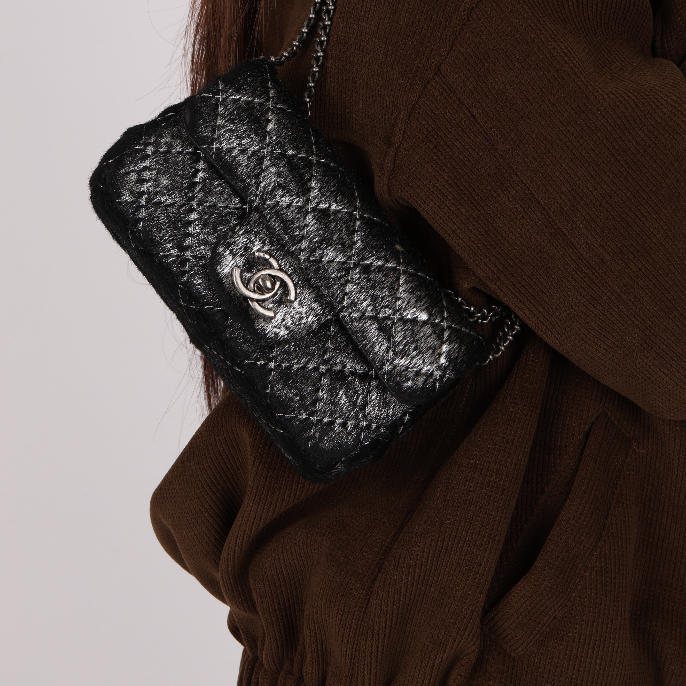 Rare Chanel Mini Single Flap Metallic Ponyhair 2015 RHW