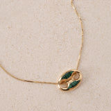 18K Yellow Gold Malachite Mariner Chain Pendant Box Chain Necklace