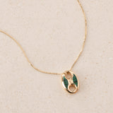 14K Yellow Gold FashioNica Malachite Mariner Chain Pendant Box Chain Necklace - Drop 23 - Drop 24