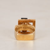 Vintage 1990s Art Deco 18K Yellow Gold Onyx Swivel Ring, Size US 5