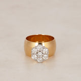 Vintage 14K Yellow Gold and Diamond Flower Cigar Band, Size US 6.75