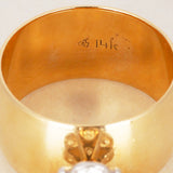 Vintage 14K Yellow Gold and Diamond Flower Cigar Band, Size US 6.75