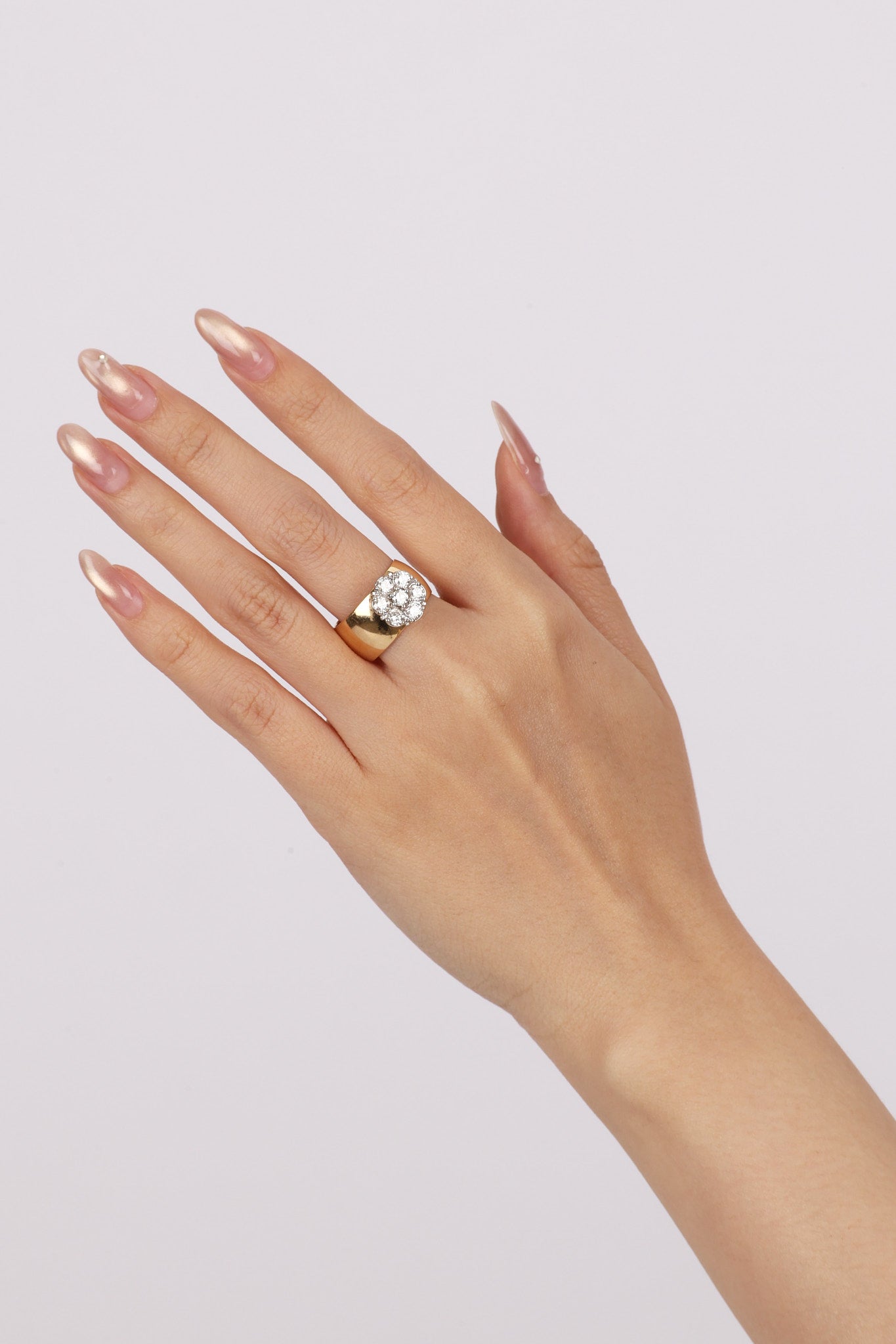 18K Yellow Gold and Diamond Flower Dome Ring, Size US 6.75