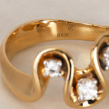 Modern 14K Yellow Gold and Diamond Wavy Reef Ring, Size US 7
