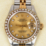 Rolex 69173 Lady Datejust Oyster Perpetual Champagne Diamond Bezel Watch 26mm