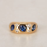 Modern 14K Yellow Gold Sapphire and Diamond Scattered Dome Ring, Size US 6