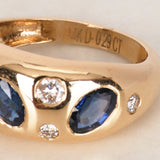 Modern 14K Yellow Gold Sapphire and Diamond Scattered Dome Ring, Size US 6