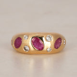 Modern 14K Yellow Gold Ruby and Diamond Scattered Dome Ring, Size US 8