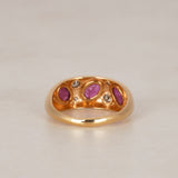 Modern 14K Yellow Gold Ruby and Diamond Scattered Dome Ring, Size US 8