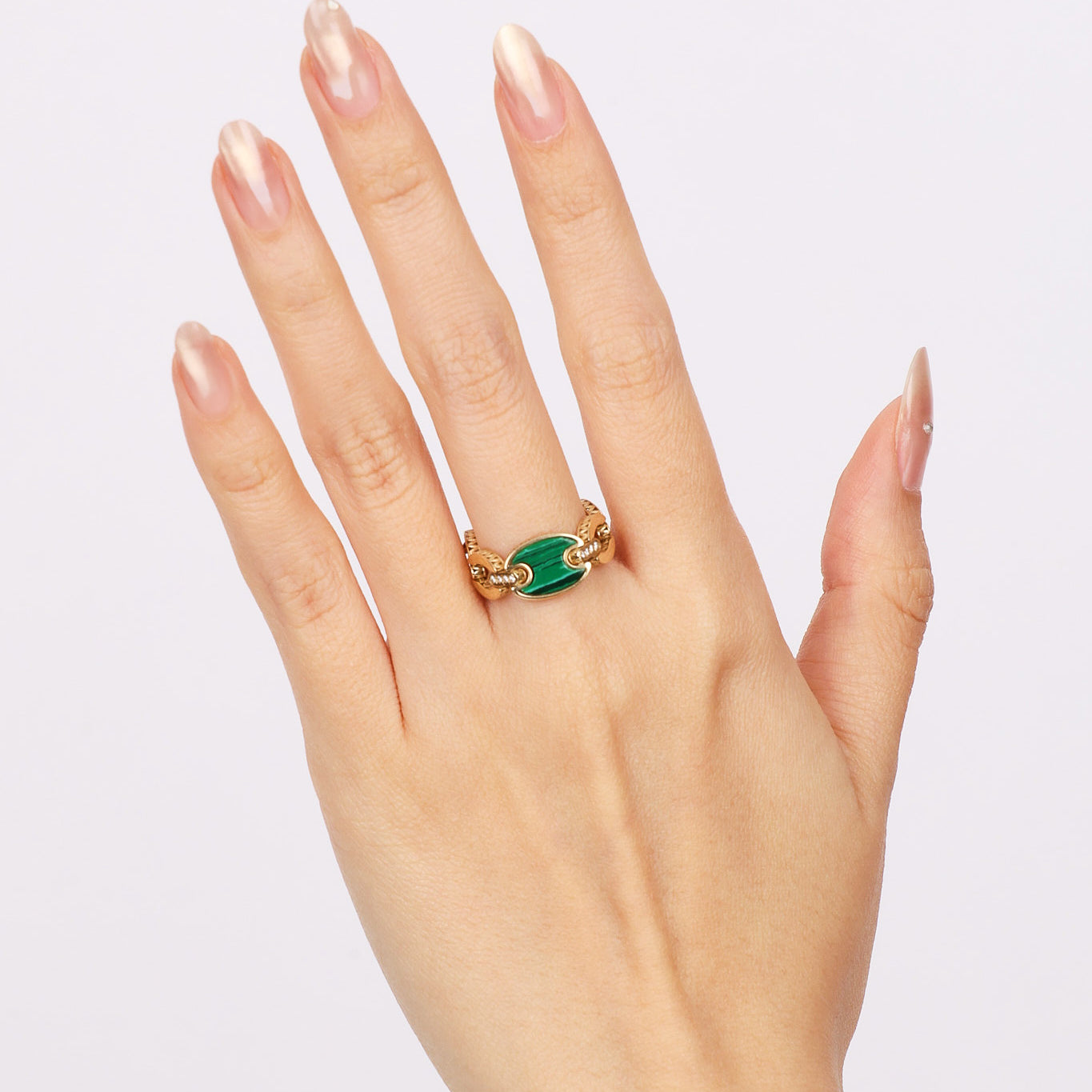 14K Yellow Gold Malachite Mariner Ring, Size US 7