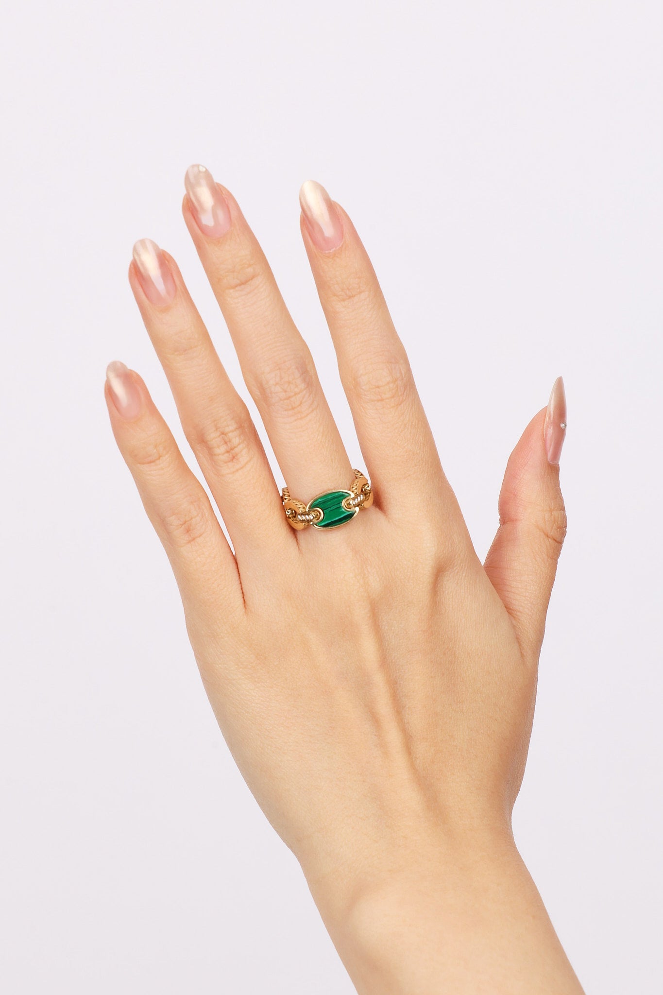 14K Yellow Gold Malachite Mariner Ring, Size US 7