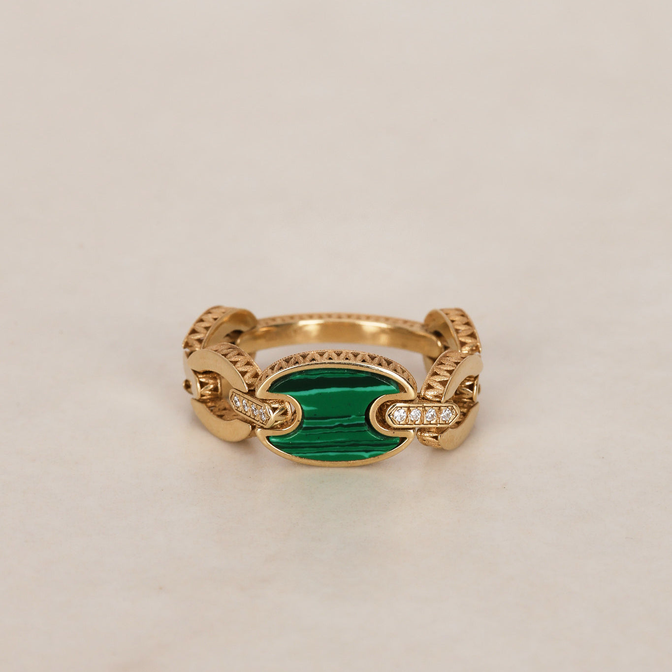 14K Yellow Gold Malachite Mariner Ring, Size US 7