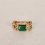 14K Yellow Gold Malachite Mariner Ring, Size US 7