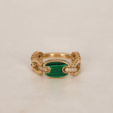 14K Yellow Gold Malachite Mariner Ring, Size US 7