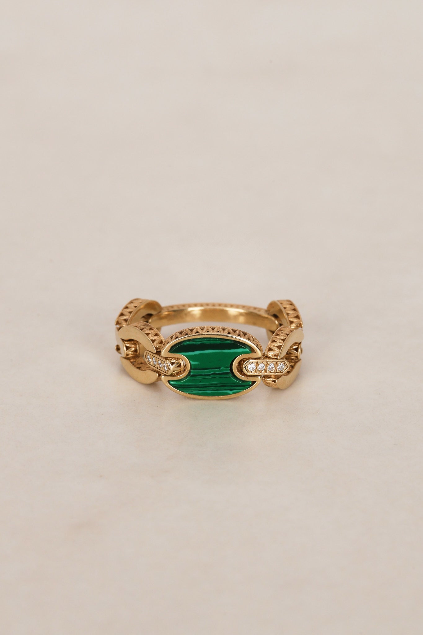 14K Yellow Gold Malachite Mariner Ring, Size US 7