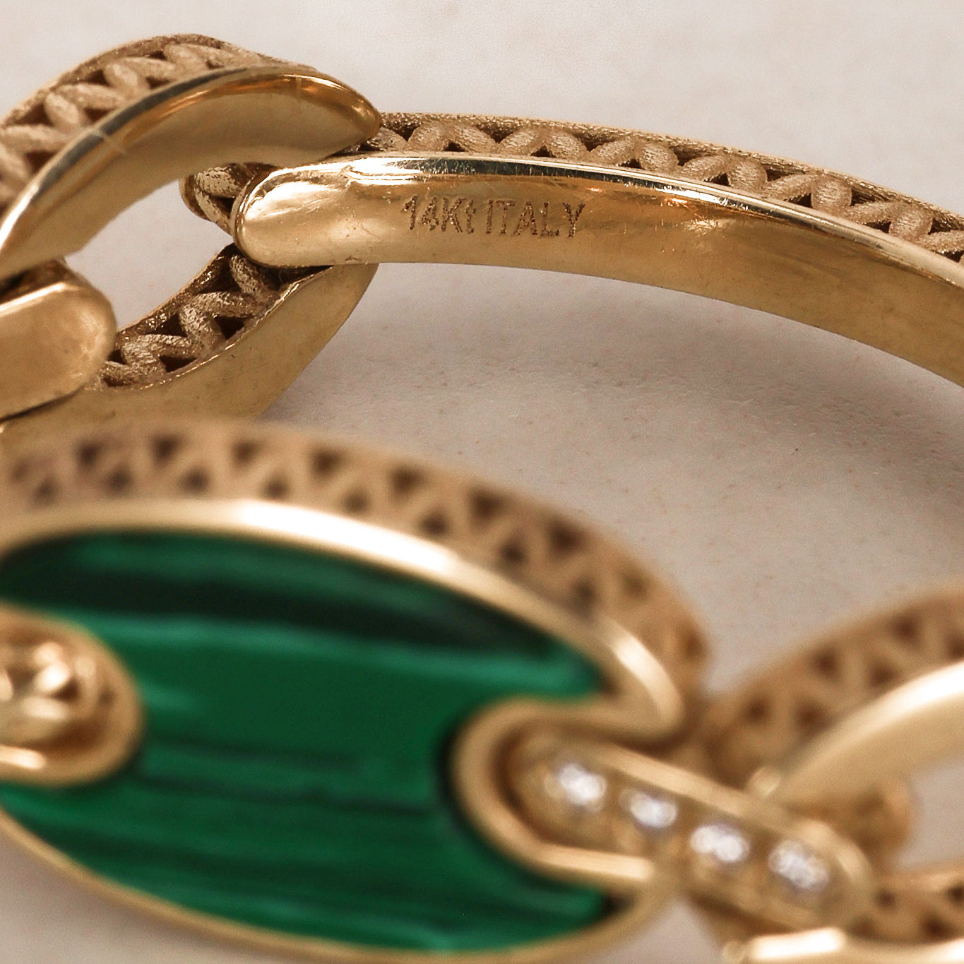 14K Yellow Gold Malachite Mariner Ring, Size US 7