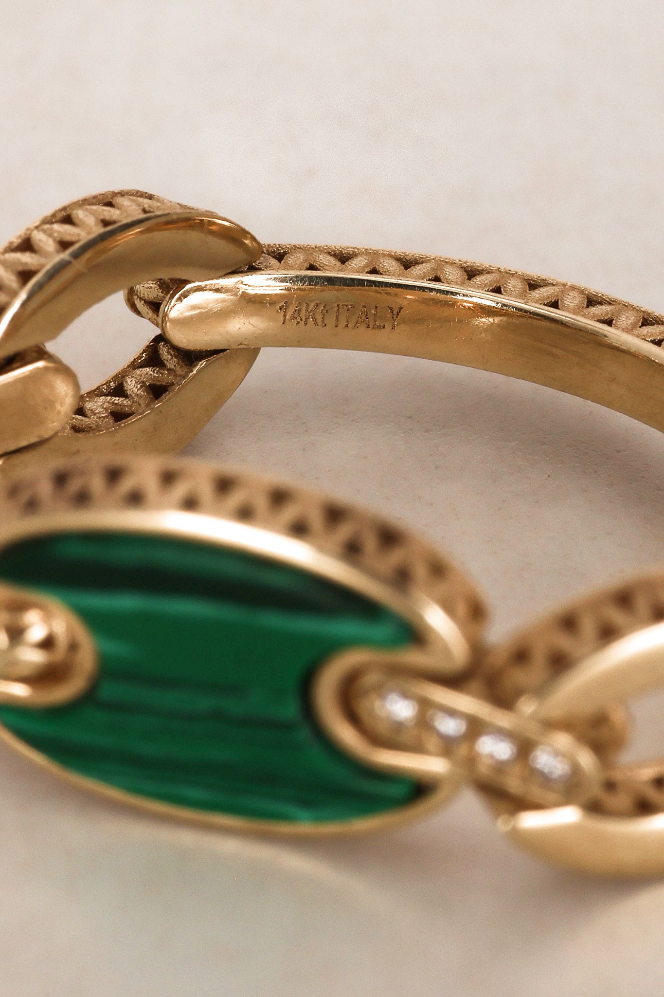 14K Yellow Gold Malachite Mariner Ring, Size US 7
