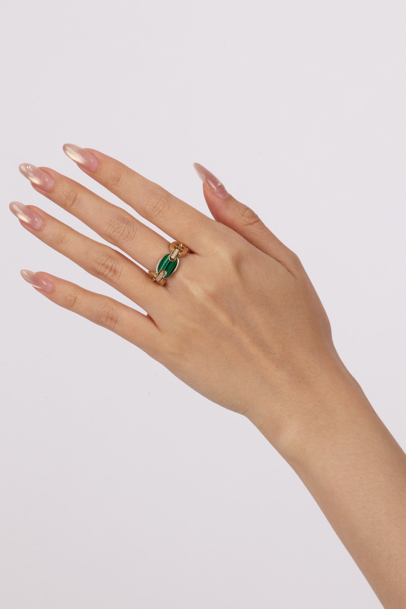 14K Yellow Gold Malachite Mariner Ring, Size US 7