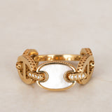 Modern 14K Yellow Gold Mother of Pearl & Diamond Mariner Ring, Size US 7