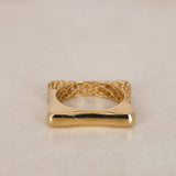Modern 14K Yellow Gold Ridged Cutout Ring, Size US 7