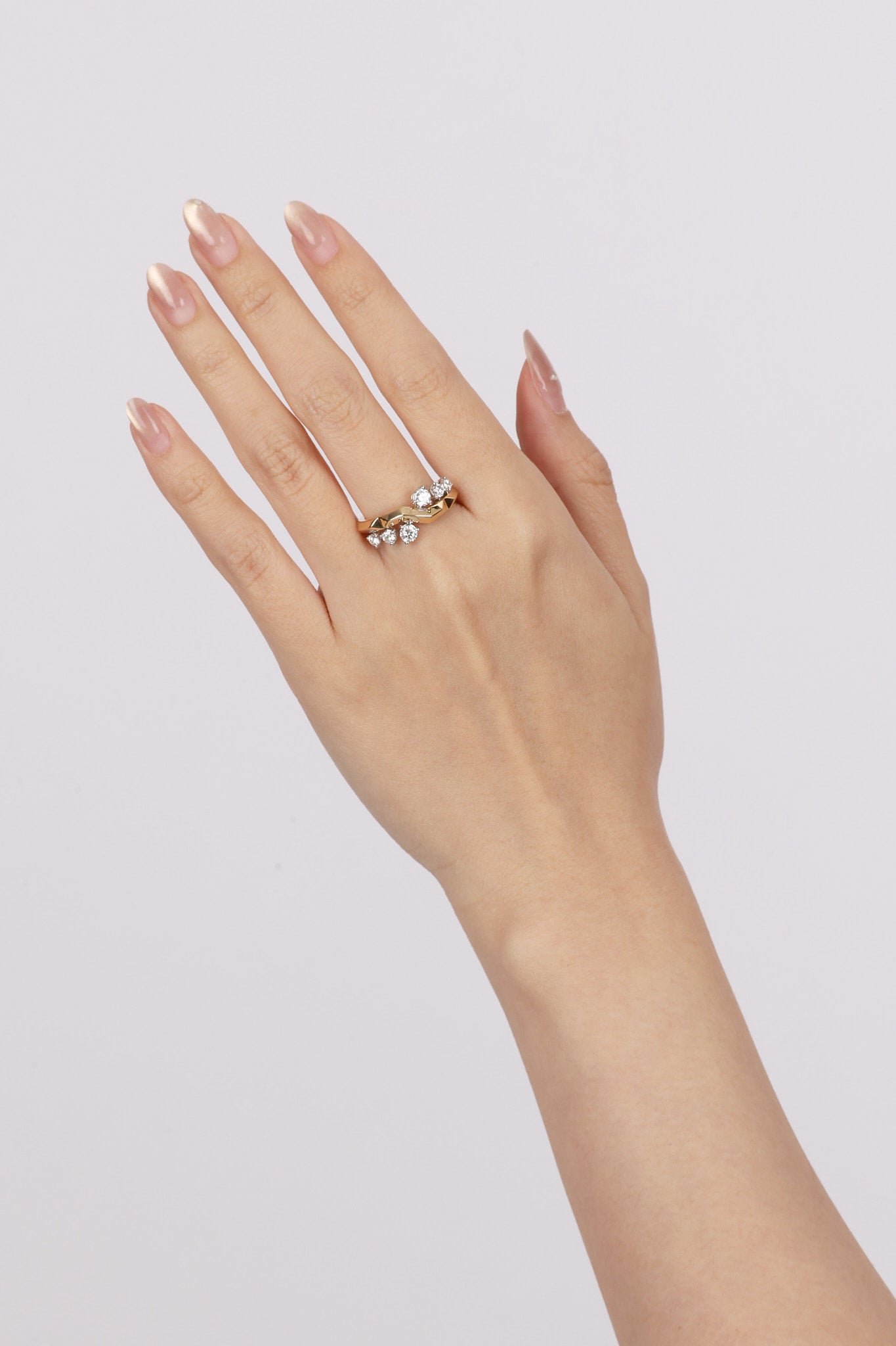 14K Yellow Gold Diamond Abstract Branch Ring, Size US 6.75