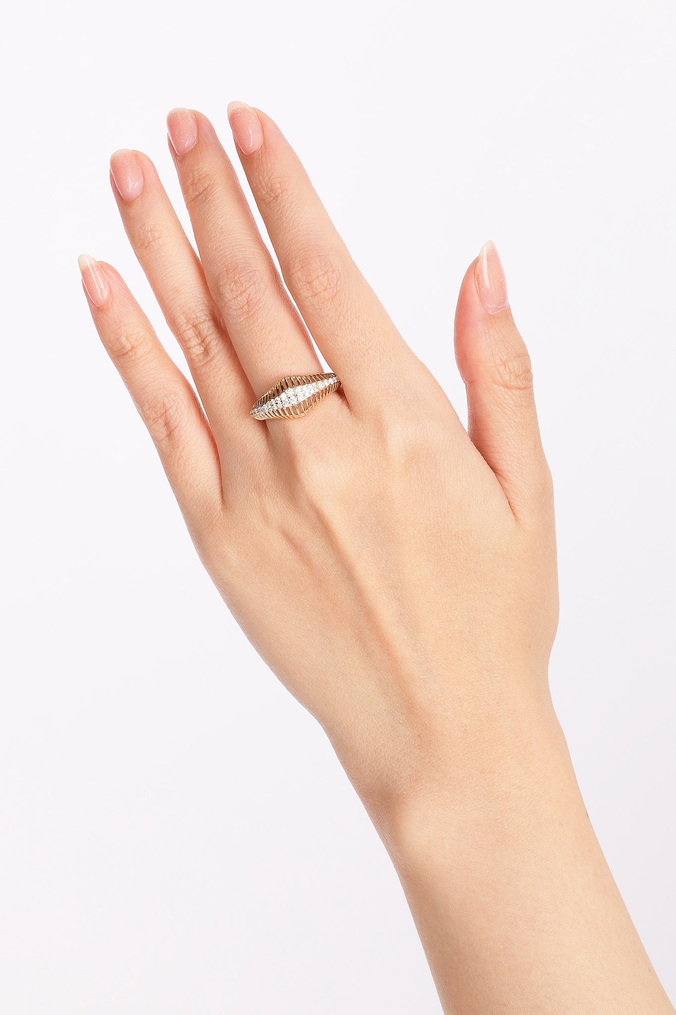 14K Yellow Gold Diamond Cutout Dome Ring, Size US 7 - Drop 53