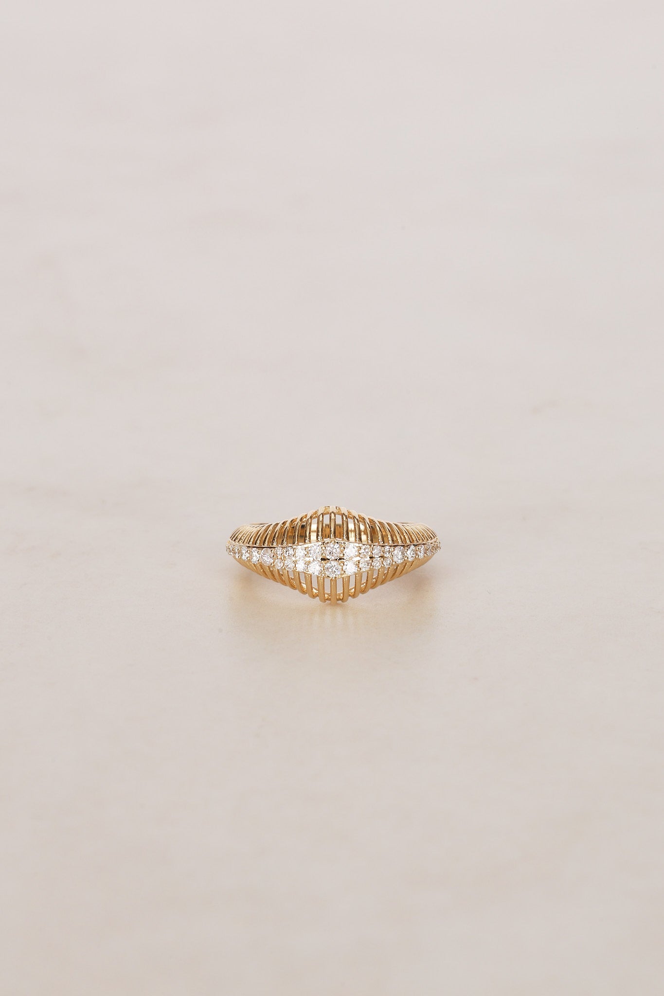 14K Yellow Gold Diamond Cutout Dome Ring, Size US 7