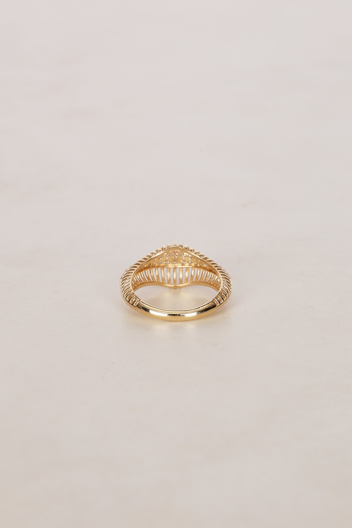 14K Yellow Gold Diamond Cutout Dome Ring, Size US 7