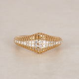 Modern 14K Yellow Gold Diamond Cutout Dome Ring, Size US 8