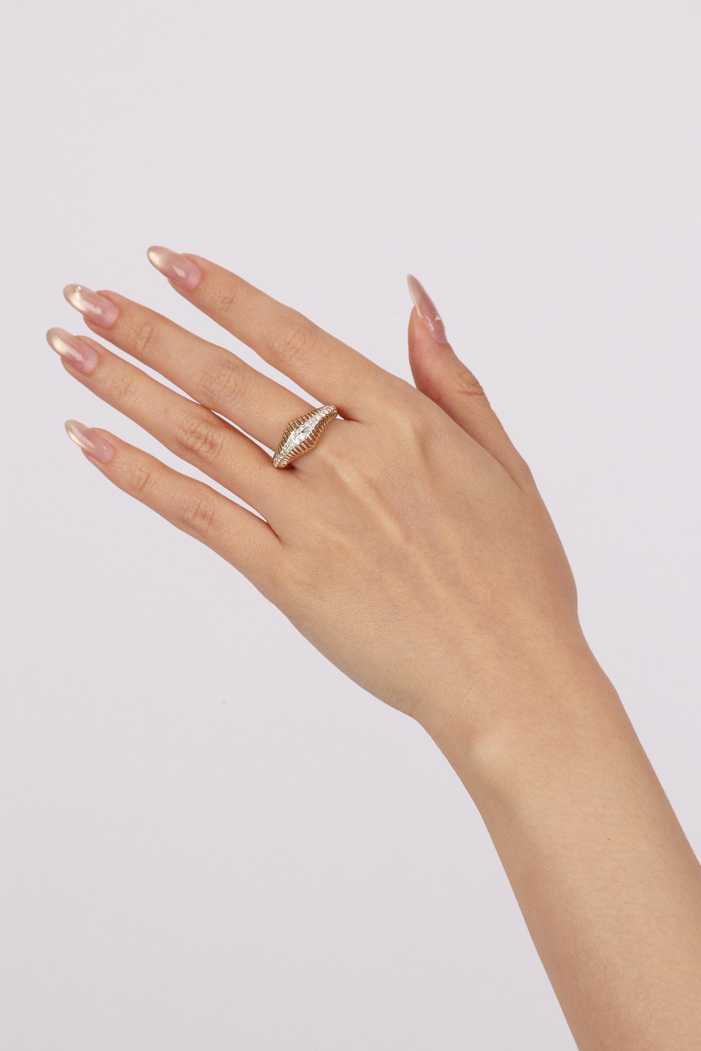 14K Yellow Gold Diamond Cutout Dome Ring, Size US 8