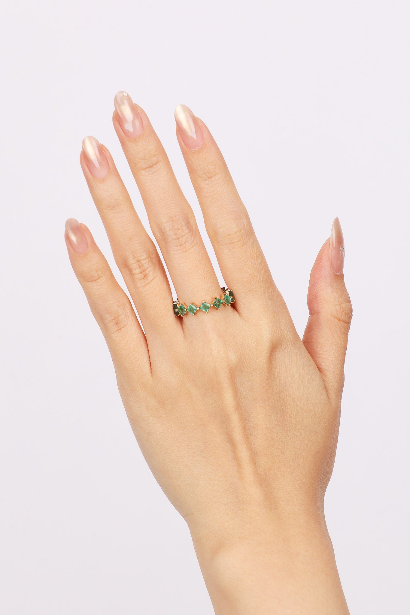14K Yellow Gold and Square Emerald Band Ring, Size US 7