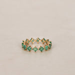 14K Yellow Gold and Square Emerald Band Ring, Size US 7