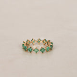 14K Yellow Gold and Square Emerald Band Ring, Size US 7