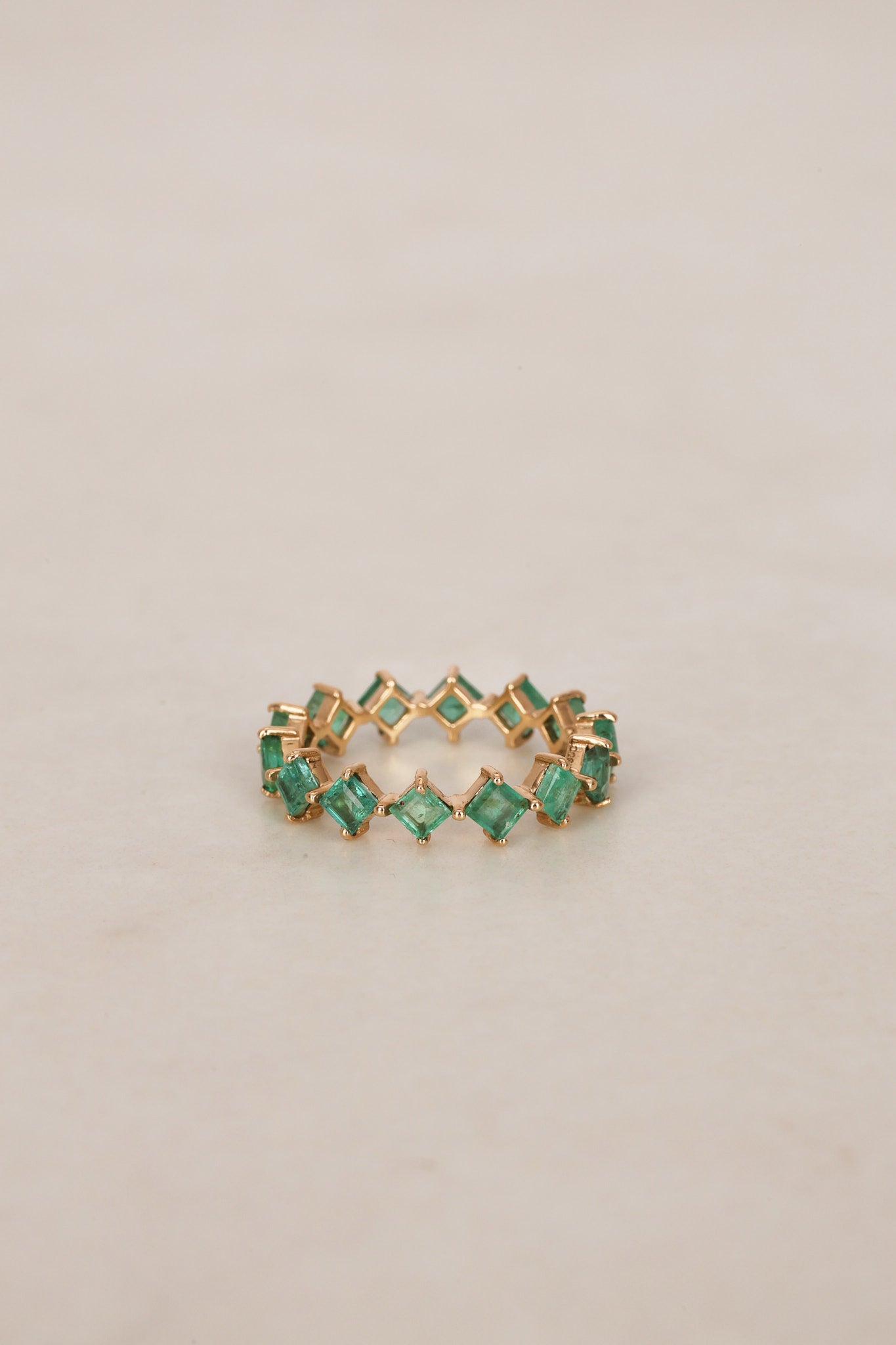 14K Yellow Gold and Square Emerald Band Ring, Size US 7