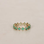 14K Yellow Gold and Square Emerald Band Ring, Size US 7