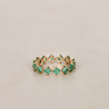 14K Yellow Gold and Square Emerald Band Ring, Size US 7