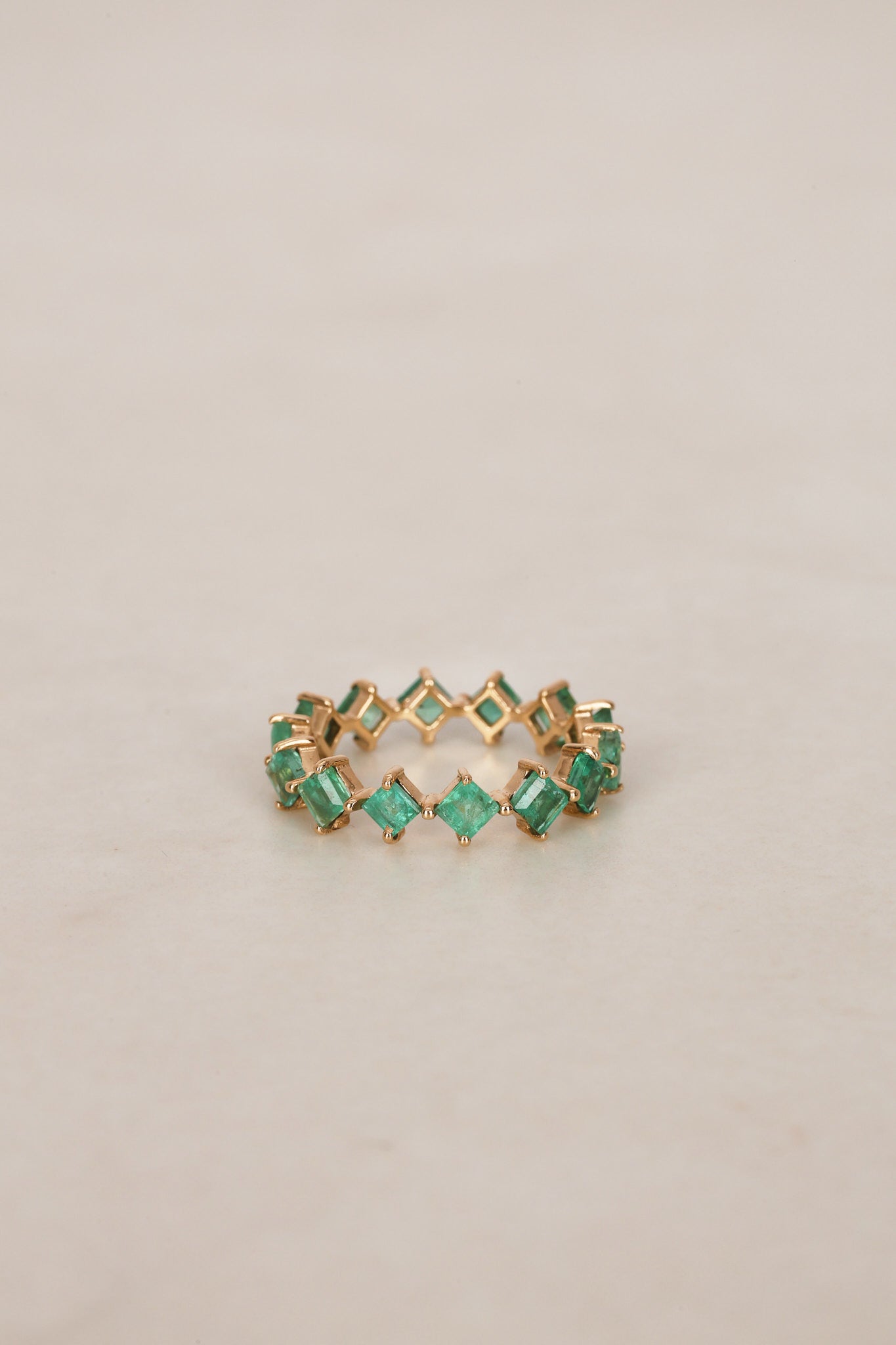14K Yellow Gold and Square Emerald Band Ring, Size US 7